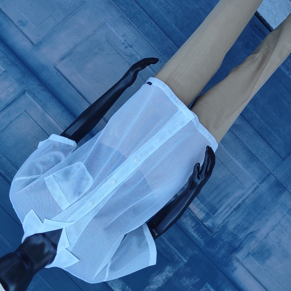 Syllables Systems Men's Mesh See Through White Summer Shirt - Picture 13 of 17